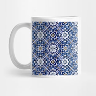 Barcelos Azulejo Tile Pattern // Blue & Gold, hand painted Mug